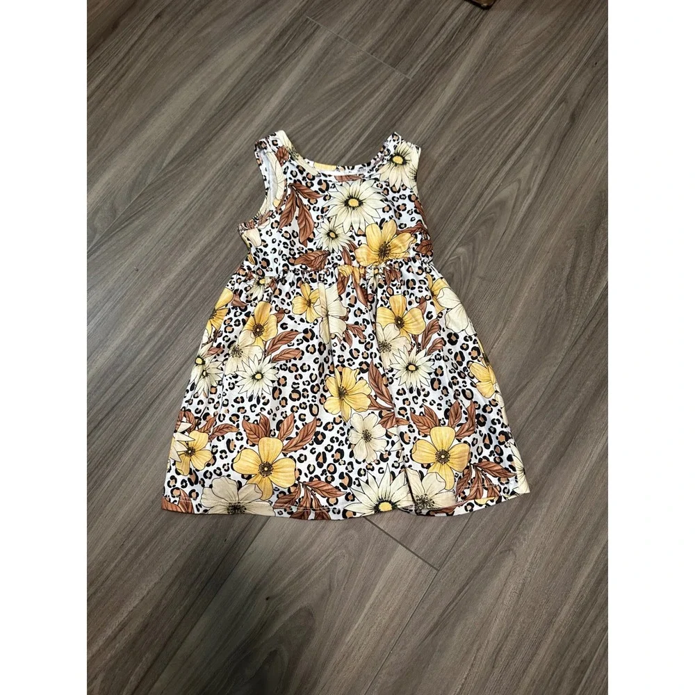 PatPat Floral‎ Leopard Print Dress Sleeveless Casual Summer Outfit 18-24M